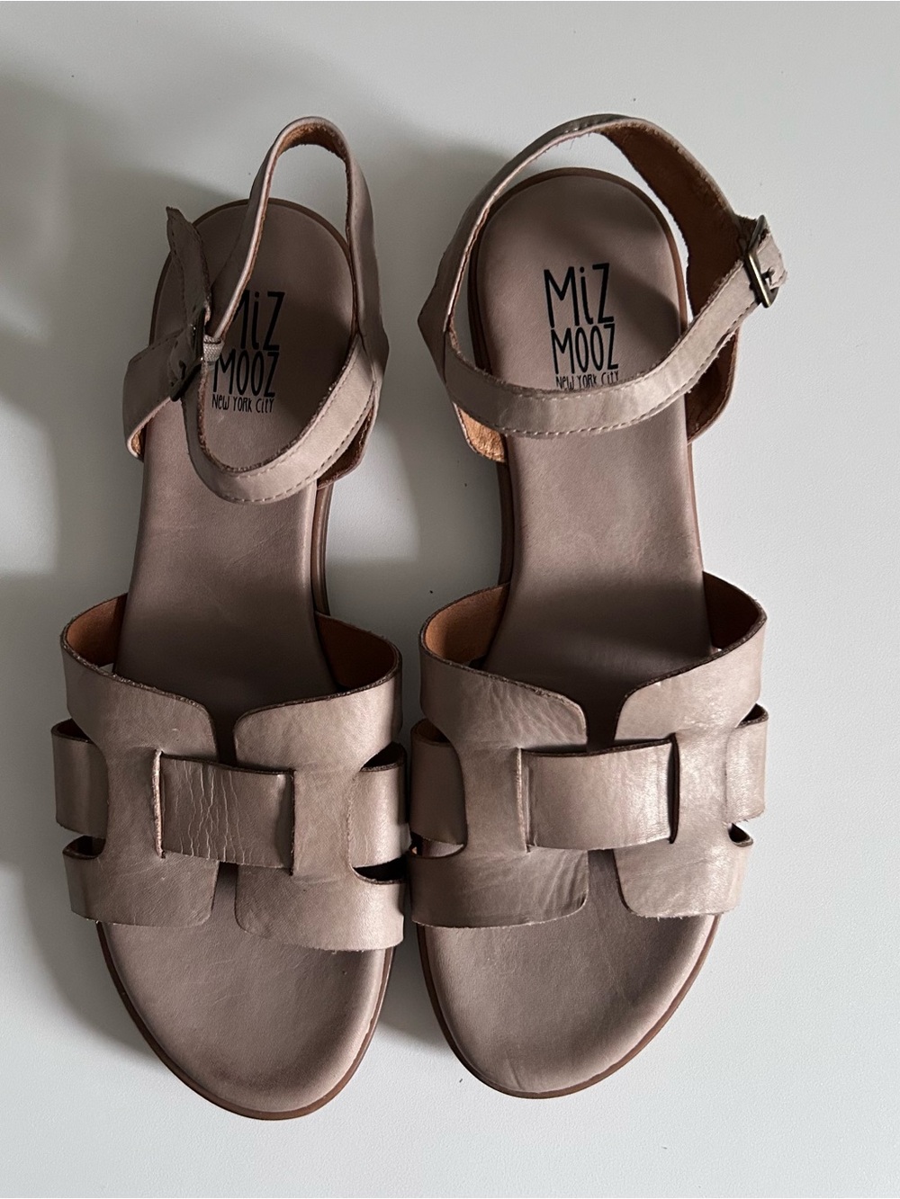 Miz Mooz Taupe Leather Woven Ankle Strap Sandals - Size 42